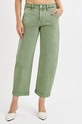 Curvy Risen Olivia Olive Tummy Control Barrel Jeans