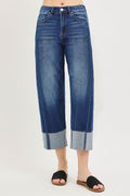 Curvy Risen Oakley Slouchy Crop Barrel Cuff Jeans