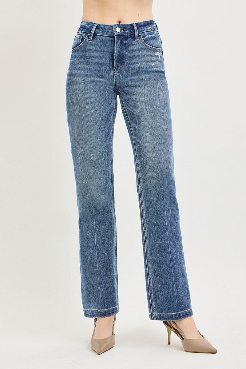Curvy Risen Piper 4Way Stretch Mid Rise Creased Straight Jeans