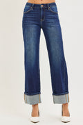 Risen Hailey Deep Blue Ankle Straight Cuff Jeans