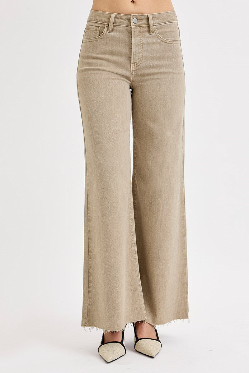 Curvy Risen Aria Taupe HR Palazzo Jeans