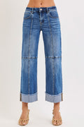 Risen Eden Slouchy Crop Wide Seam Detailed Jeans