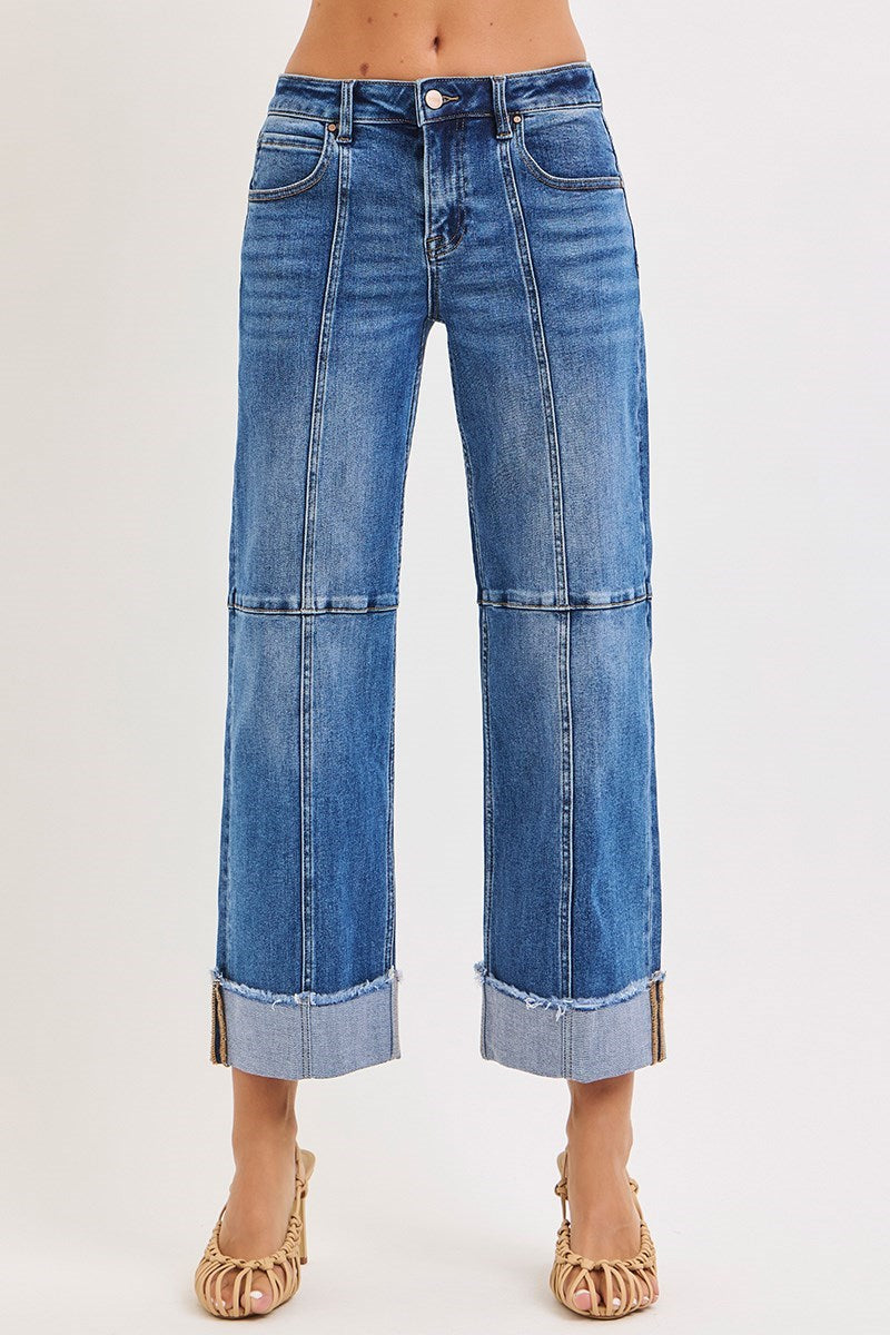 Curvy Risen Eden Slouchy Crop Wide Seam Detailed Jeans
