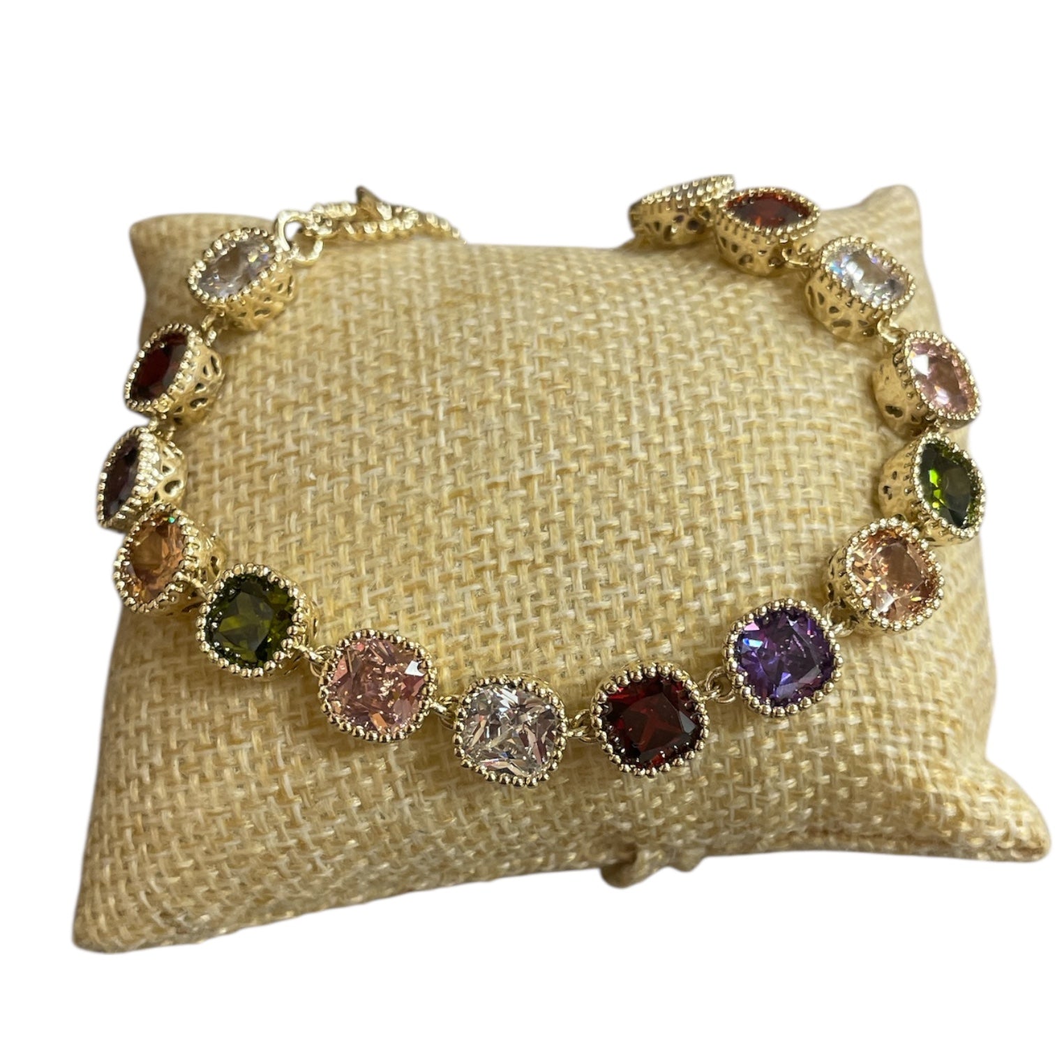 Cubic Zirconia Multi-Color 14K Gold Plated Bracelet