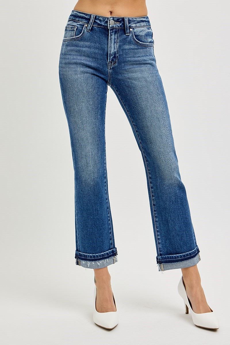 Curvy Risen Laurie Mid Rise Ankle Straight Cuffed Jeans
