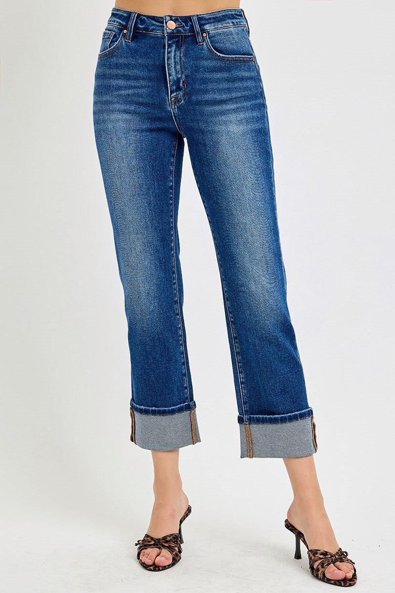 Risen Layla High Rise Ankle Straight Cuffed Jeans