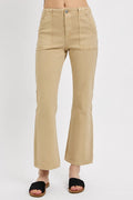 Curvy Risen Emma Latte Ankle Flare Patch Pocket Pants