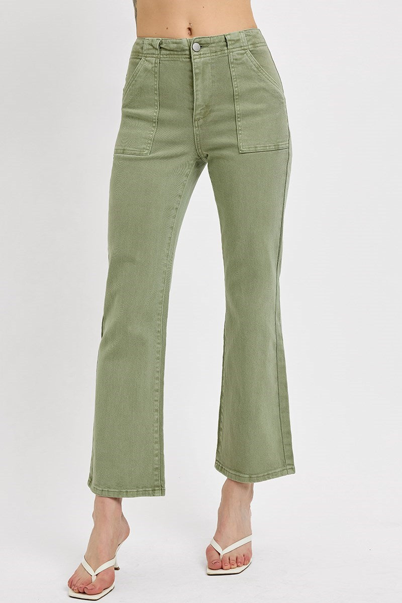 Curvy Risen Sutton Sage Ankle Flare Patch Pocket Pants
