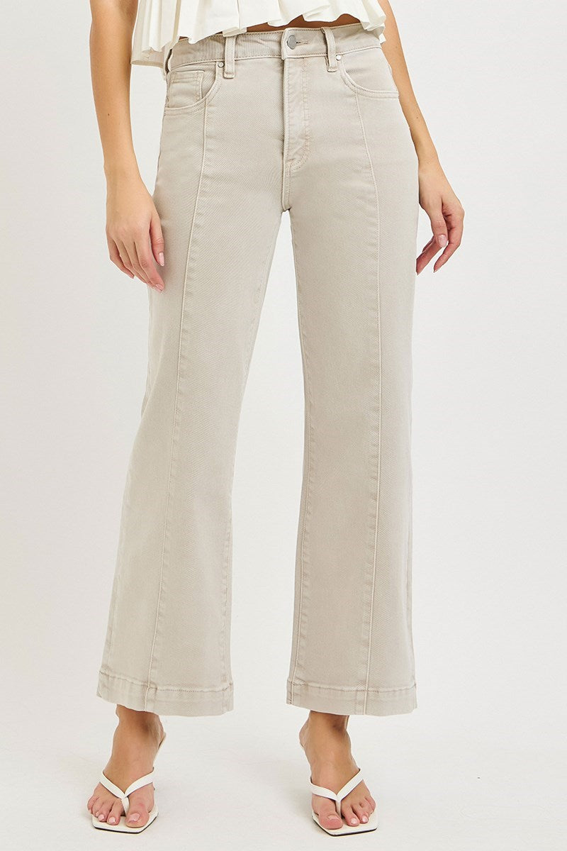 Curvy Risen Ashlee Almond Tummy Control HR Crop Wide Pants