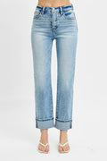 Risen Lexi Light Tummy Control HR Crop Straight Roll Up Jeans
