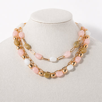 RG Pink Natural Stone Layered Necklace