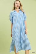 Sandy Striped Collared V-Neck Midi Dress