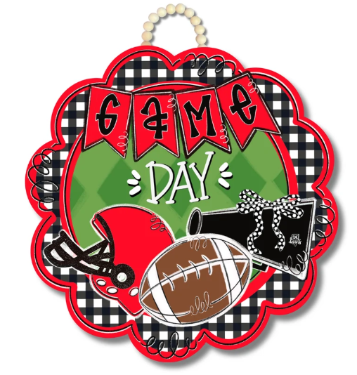 DK Red and Black Game Day Scallop Door Hanger