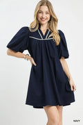 Sissy Seersucker Navy with White Detail Dress