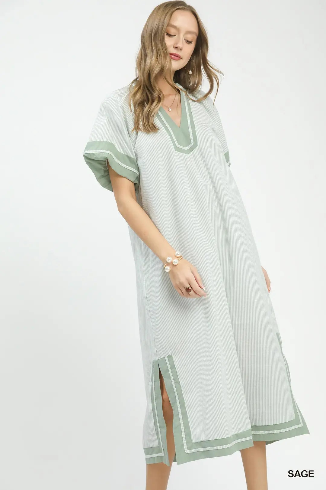 Stacy Sage Striped Midi Dress