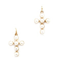 Gold With Studded Pearl Cross Earrings