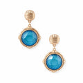 RG Matte Gold Textured Circle with Blue Stone 1" Earring