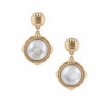 RG Matte Gold Textured Circle with Pearl Stone 1" Earring