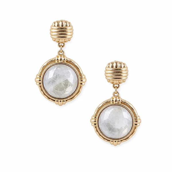 RG Matte Gold Textured Circle with Pearl Stone 1" Earring