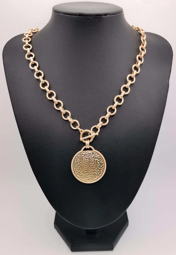 RG Gold Chain with Hammered Gold Disk Charm 16"-18" Necklace