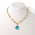 RG Gold Chain with Blue Stone Circle Charm 16"-18" Necklace