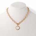 RG Gold Chain with White Stone Circle Charm 16"-18" Necklace