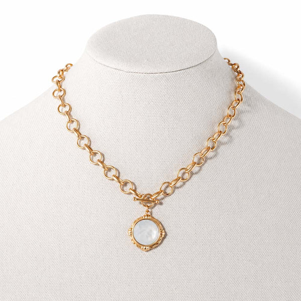 RG Gold Chain with White Stone Circle Charm 16"-18" Necklace