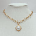 RG Gold Chain with Pearl Circle Charm 16"-18" Necklace