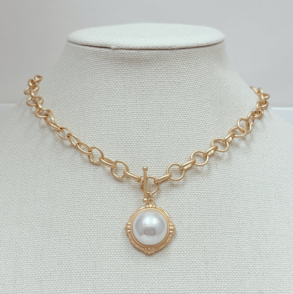 RG Gold Chain with Pearl Circle Charm 16"-18" Necklace