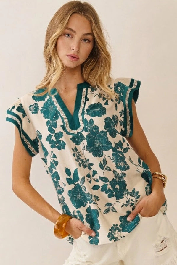 Curvy Tillie Teal Floral Top