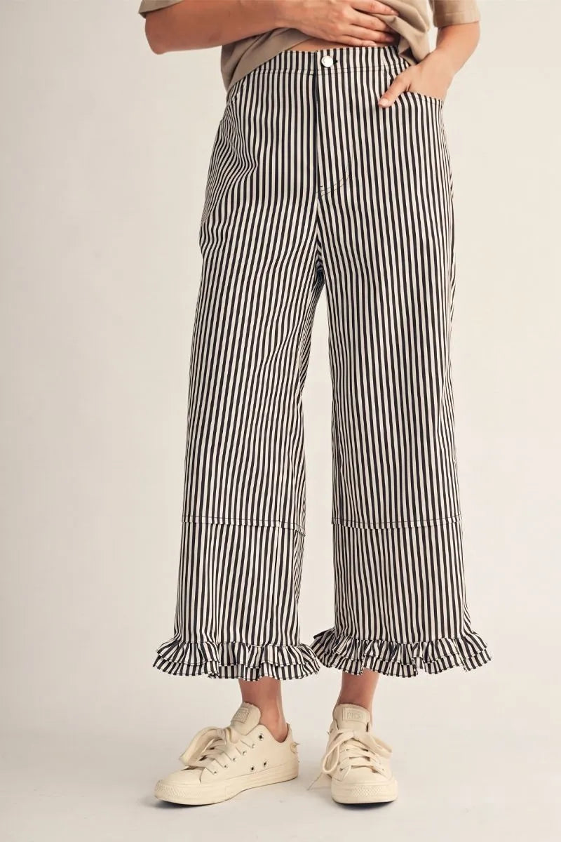 Raylee Ruffle Hem Striped Pants