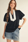 Tessa Polka Dot Trim Top
