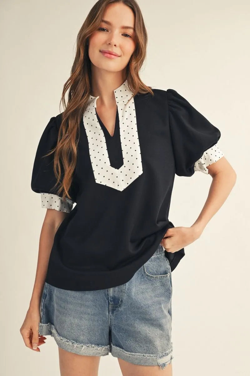 Tessa Polka Dot Trim Top