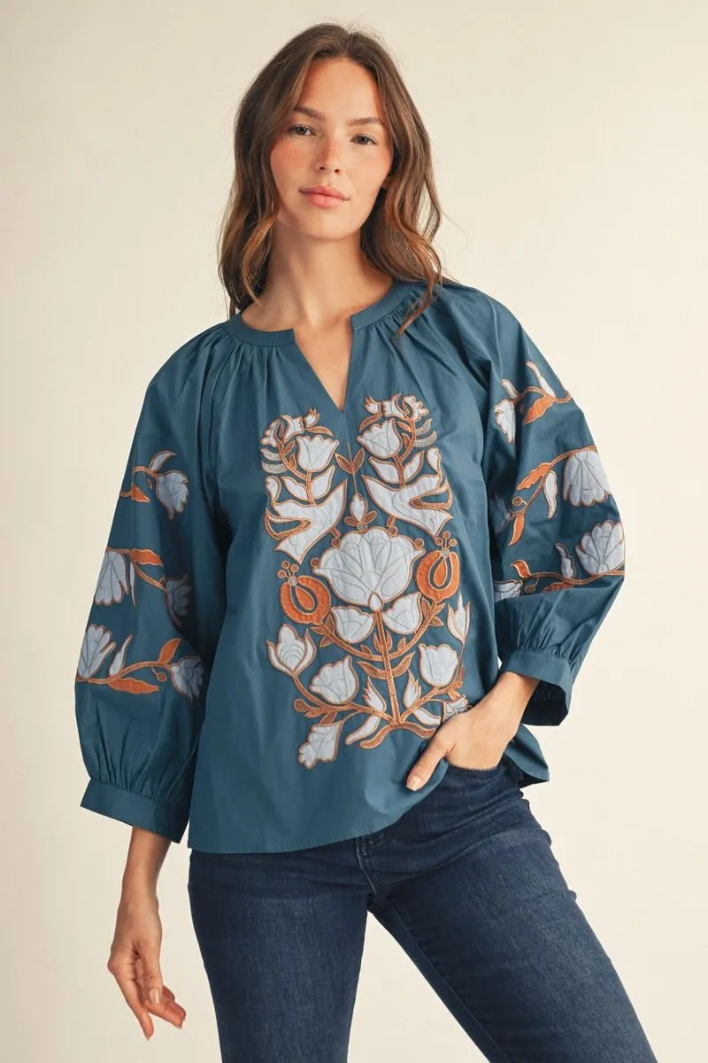 Rebecca Baroque Embroidered Floral Top