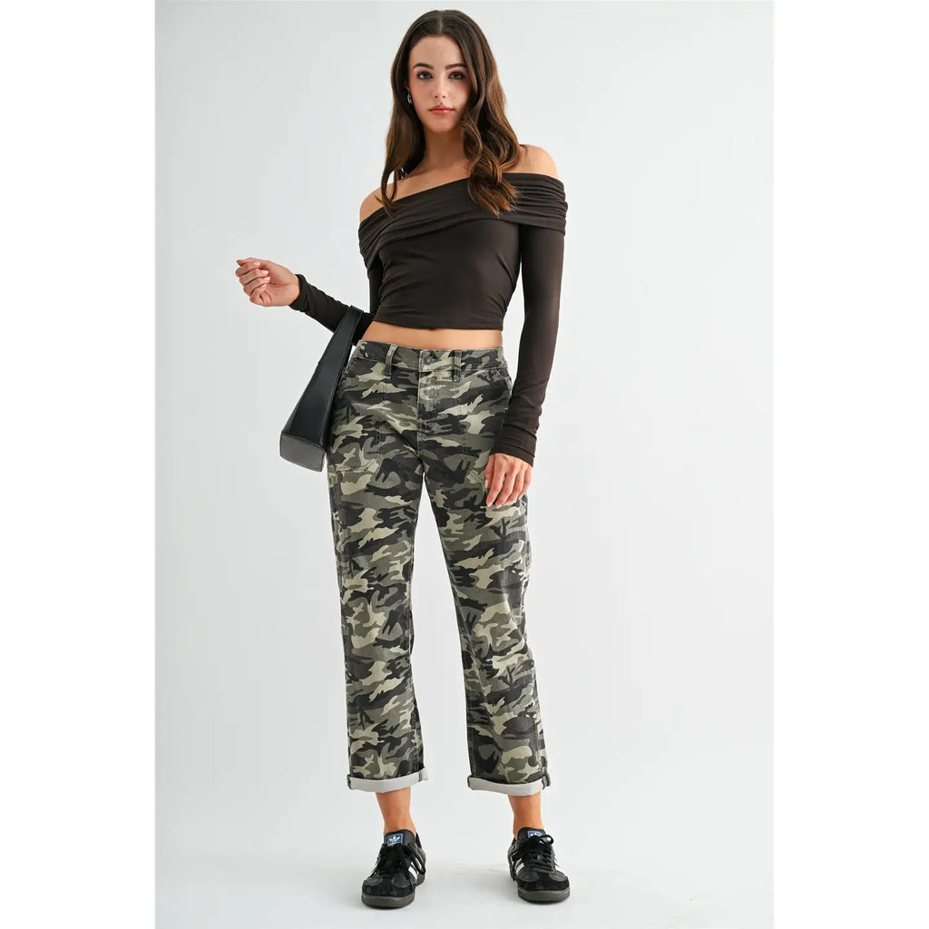 Mica Mid Rise Boyfriend Crop Camo Jeans