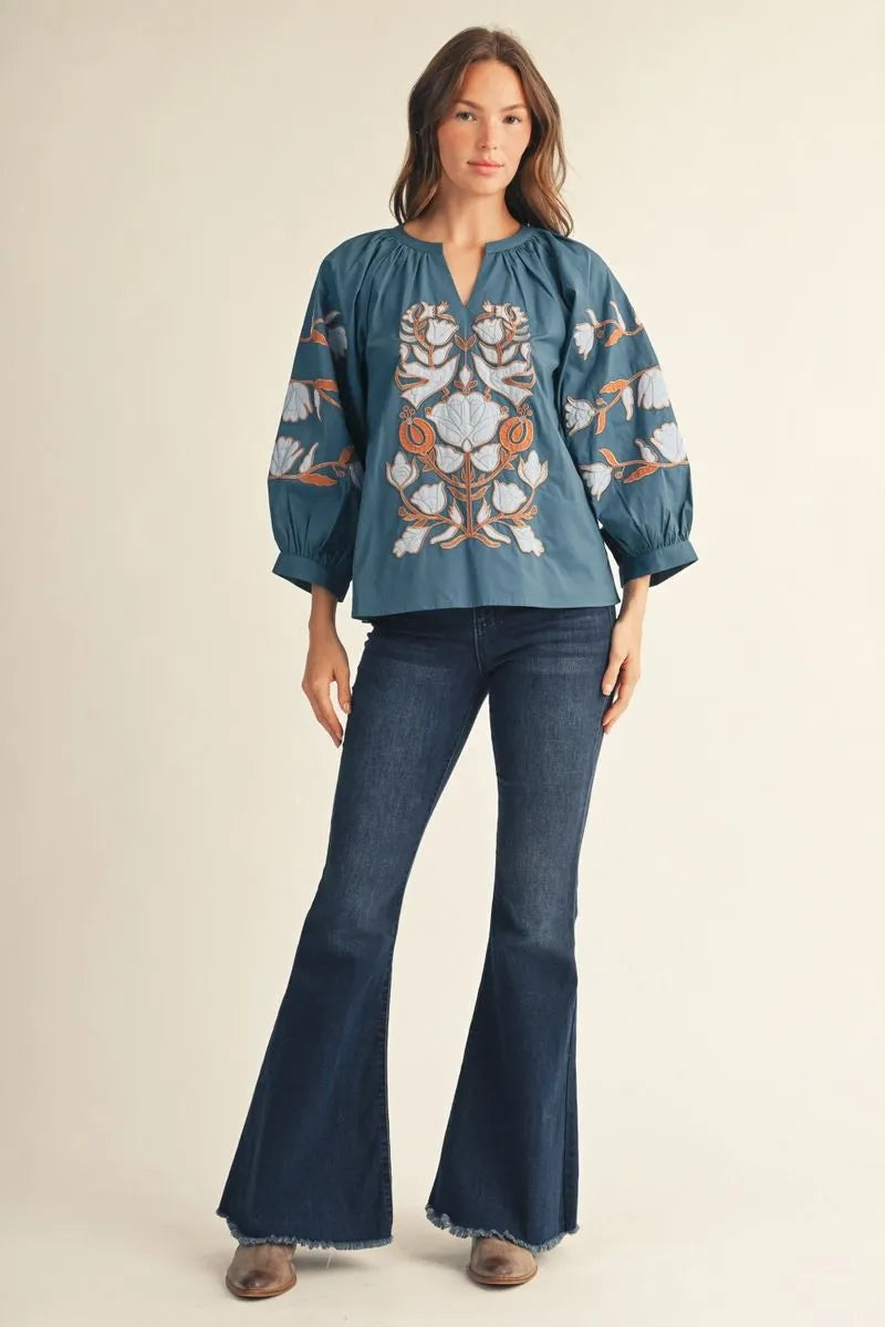 Rebecca Baroque Embroidered Floral Top