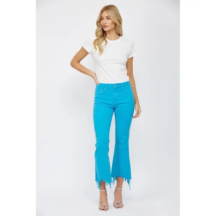 Mica Turquoise High Rise Crop Flare Jeans