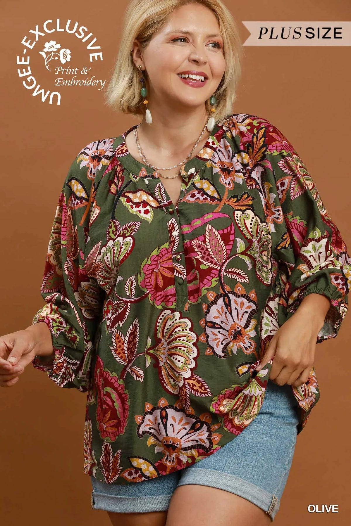 Curvy Barbara Boho Paisley Print Blouse