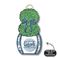 BLUE AND WHITE TOPIARY DOOR HANGER WITH INCLUDED MINI