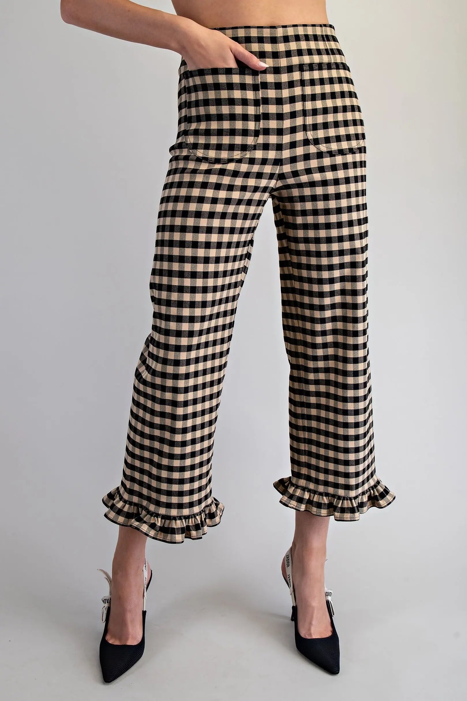 Briana Brownie Gingham Ruffled Hem Pants