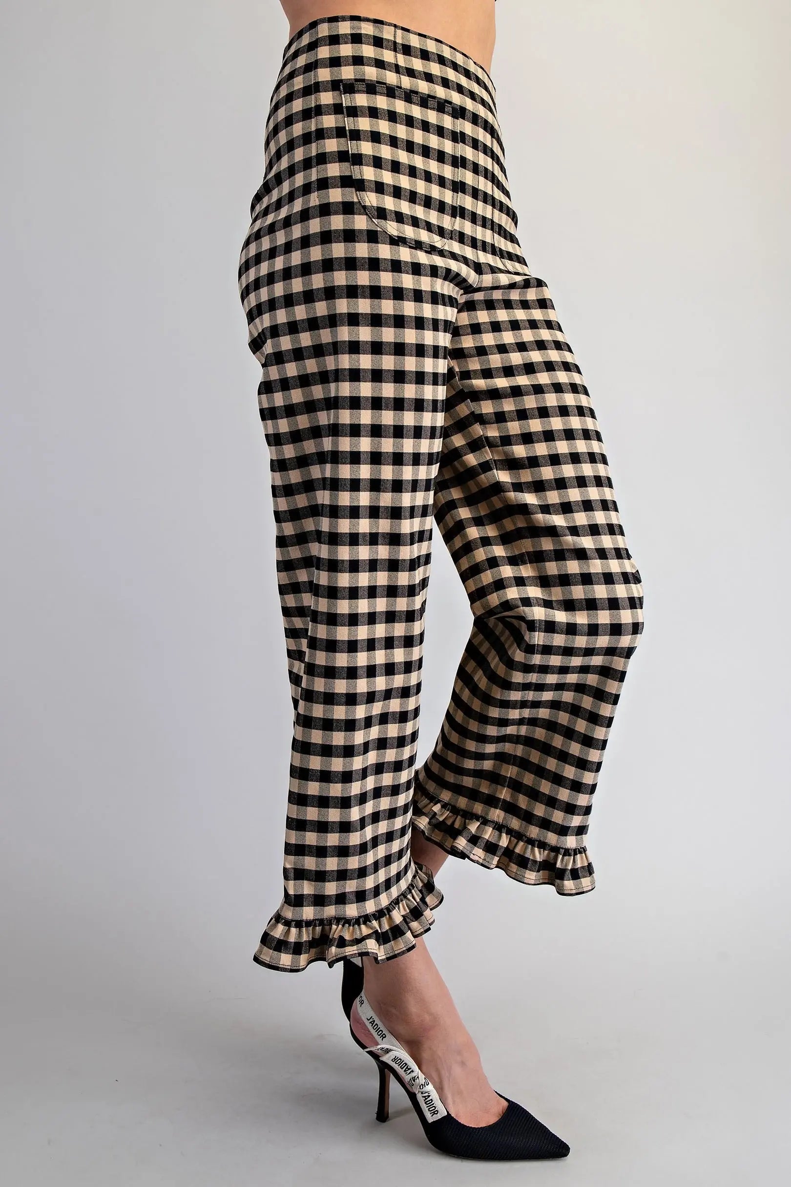 Briana Brownie Gingham Ruffled Hem Pants