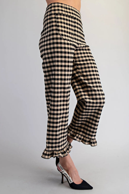 Briana Brownie Gingham Ruffled Hem Pants