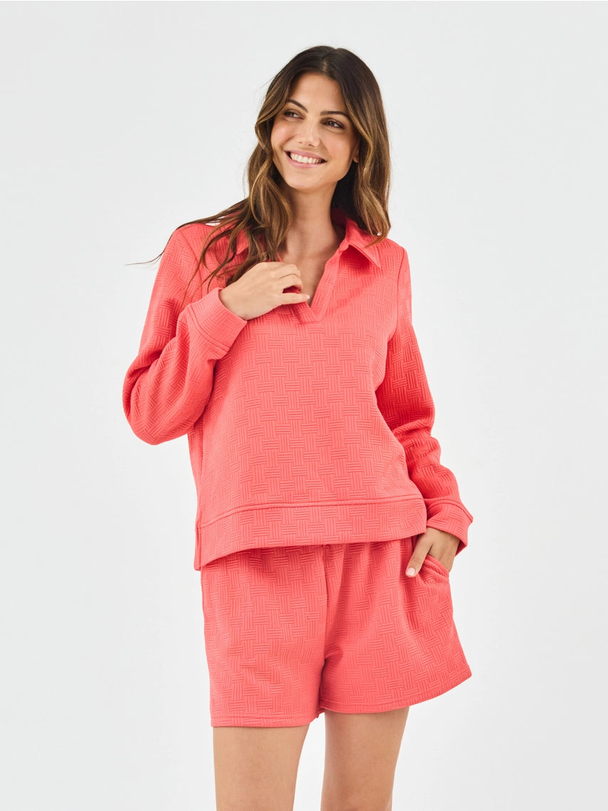 Lindsay Mary Square Coral Matching Short Set