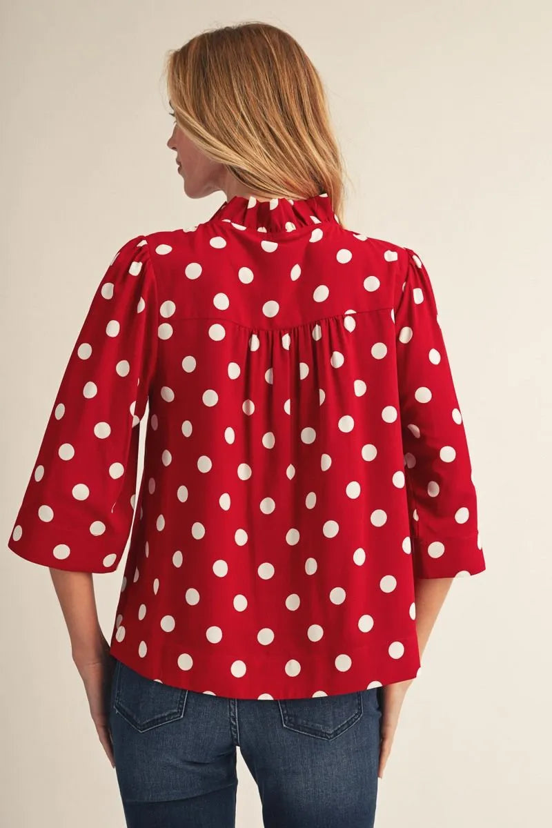 Andie Polka Dot Ruffled Neck Top