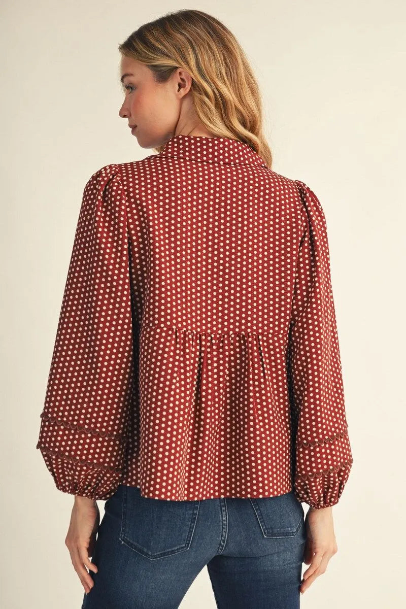 Millicent Polka Dot Peasant Style Top
