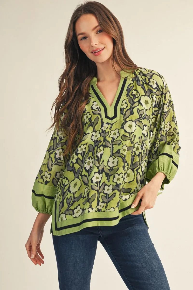 Rebecca Puff Sleeve V Neck Floral Top