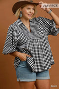 Curvy Penelope Plaid Smocked Front Yoke Top