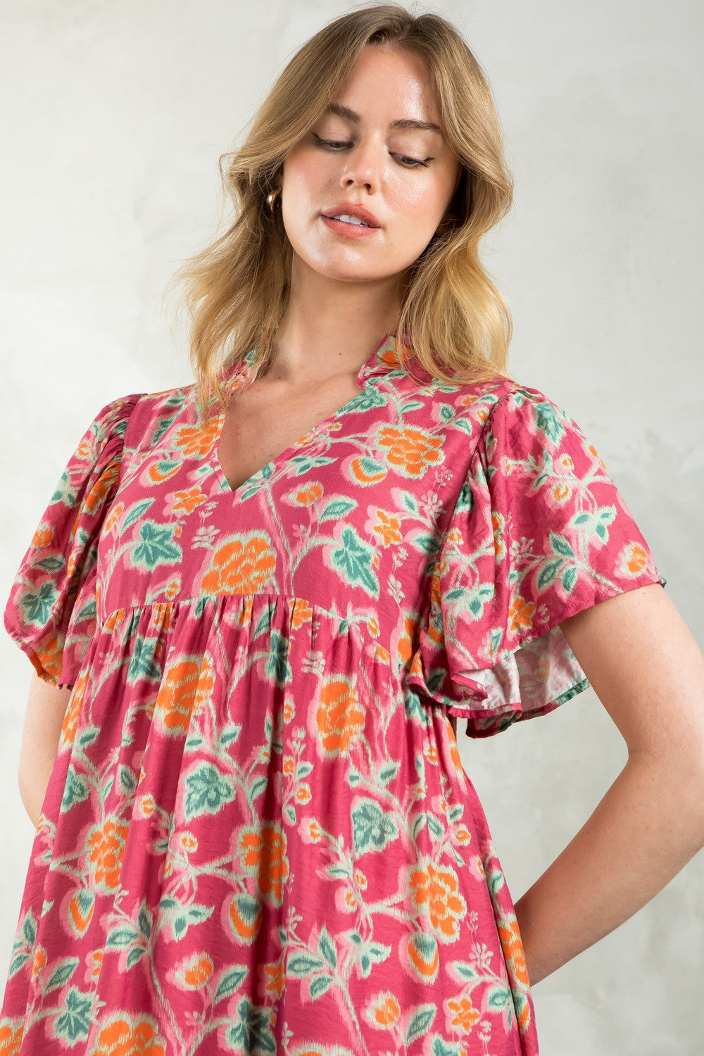 Marissa Flutter Sleeve Flower Print Dress