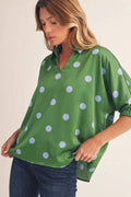 Persephone Satin Polka Dot Top Green
