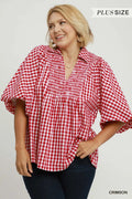Curvy Penelope Plaid Smocked Front Yoke Top